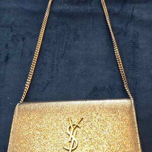 Saint Laurent  Metallic Calfskin Classic Monogram Kate Tassel Chain Wallet
